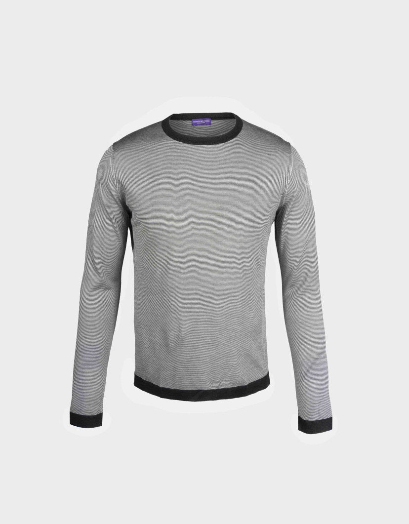 Patrick Hellmann Collection Black With White Stripes Pullover Round Neck image